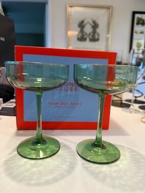 ROUNDHOUSE Set of 2 Coupe Green Glasses